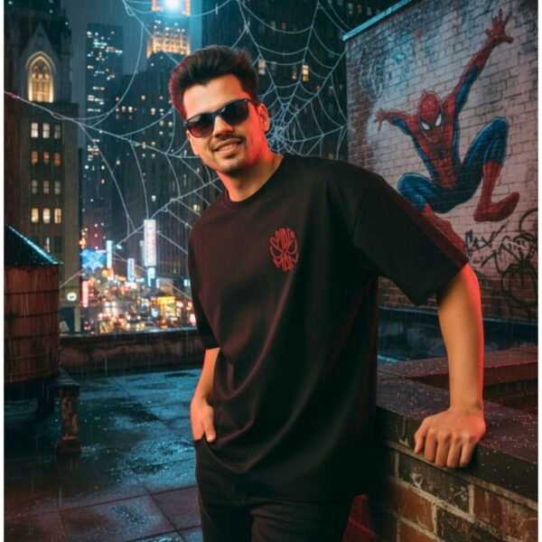 spiderman un front srk Orryxa Premium Oversized Spiderman T-Shirt – 240 GSM French Terry Pure Cotton, Unisex Streetwear - Image 1