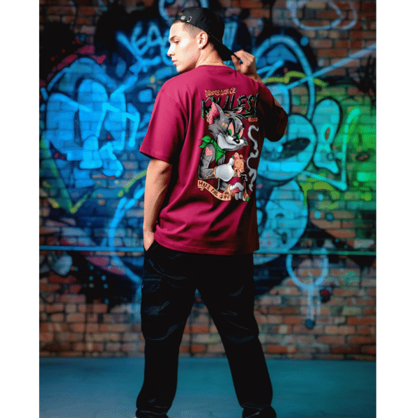 1 UP Yours Bro printed Premium Oversized T-Shirt for Men (Maroon | 280 GSM | 100% Cotton) - Image 1