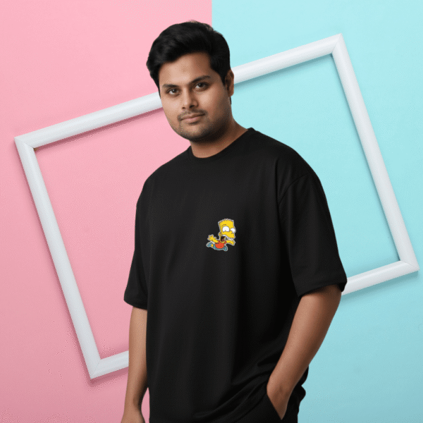 Simson cartoon 240 GSM Oversized Printed T-Shirt for Men - Black - Image 2