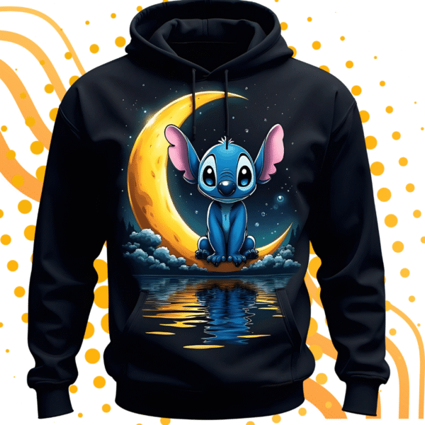 10 Moon animation design premium Black Hoodie – 320 GSM Heavyweight Fleece Streetwear by ORRYXA - Image 1