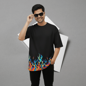 Fire Flame Premium 240 GSM Oversized Printed T-Shirt for Men