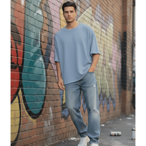 Men’s Oversized Karera Popcorn Fabric T-Shirt | 220 GSM Premium Quality | Round Neck Casual Wear - Image 1
