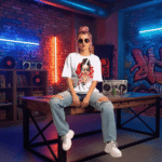 Butterfly printed 220 GSM White Heavyweight Cotton Oversized Tee for Women – Fashion Meets Comfort