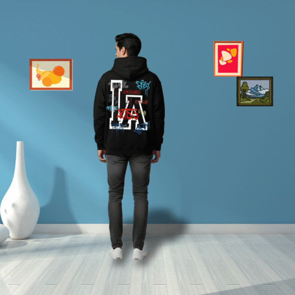 LA design premium Black Hoodie – 320 GSM Heavyweight Fleece Streetwear by ORRYXA - Image 3
