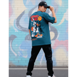 Super printed Orryxa Premium Oversized T-Shirt for Men (Teal Blue | 280 GSM | 100% Cotton)