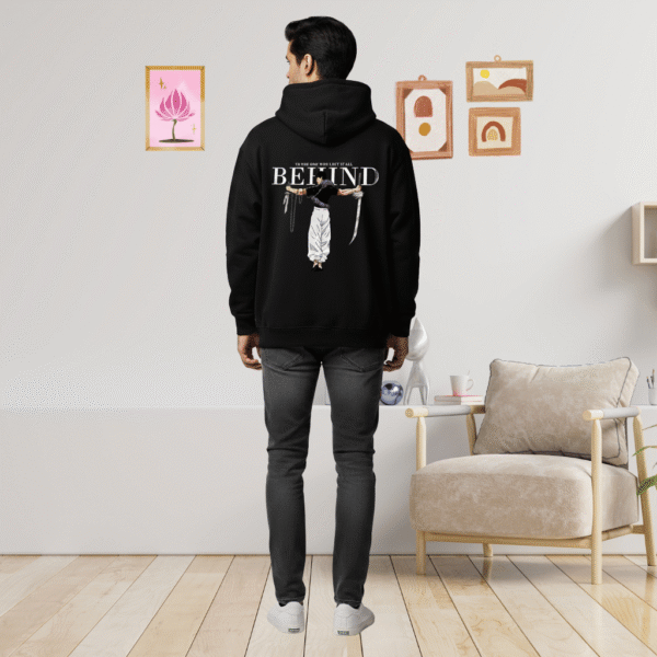Behind premium Black Hoodie – 320 GSM Heavyweight Fleece Streetwear by ORRYXA - Image 3