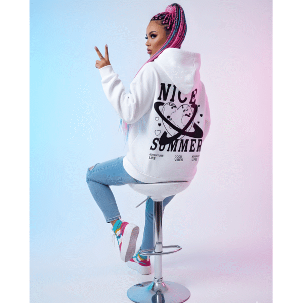 fleece cotton printed Premium White Women’s Oversized Hoodie | 320 GSM Fleece Cotton | Streetwear Comfort - Image 1