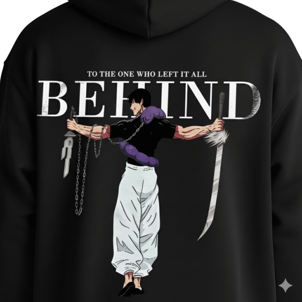 Behind premium Black Hoodie – 320 GSM Heavyweight Fleece Streetwear by ORRYXA - Image 4