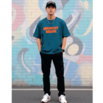 Super printed Orryxa Premium Oversized T-Shirt for Men (Teal Blue | 280 GSM | 100% Cotton) - Image 3