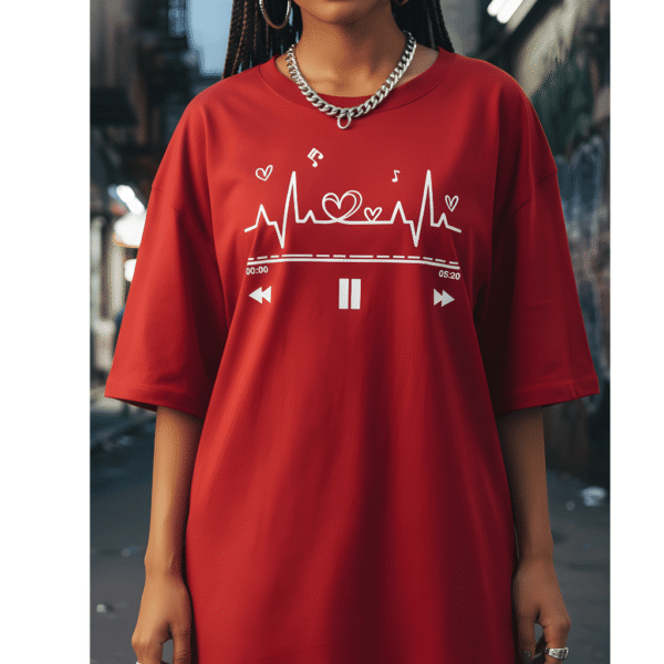 Music Lover Orryxa Women's Oversized Premium T-Shirt for Women (Red | Cotton | 240 GSM) - Image 2