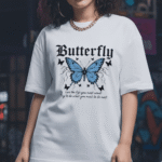 Butterfly printed 220 GSM White Heavyweight Cotton Oversized Tee for Women – Fashion Meets Comfort - Image 2