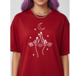 Premium compact printed Orryxa Women's Oversized T-Shirt for Women (Red | Cotton | 240 GSM)