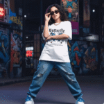 Butterfly printed 220 GSM White Heavyweight Cotton Oversized Tee for Women – Fashion Meets Comfort