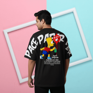 Simson cartoon 240 GSM Oversized Printed T-Shirt for Men - Black