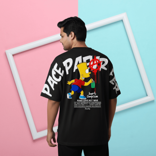 Simson cartoon 240 GSM Oversized Printed T-Shirt for Men - Black - Image 1