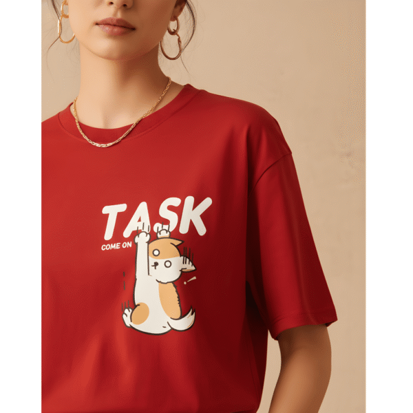 Task premium Printed Orryxa Women's Oversized T-Shirt for Women (Red | Cotton | 240 GSM) - Image 2