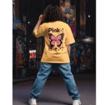 Butterfly printed 220 GSM Yellow Heavyweight Cotton Oversized Tee for Women – Fashion Meets Comfort - Image 3