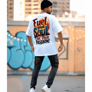 Fuel Your Soul printed Premium Oversized T-Shirt for Men (White | 280 GSM | 100% Cotton)