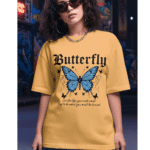 Butterfly printed 220 GSM Yellow Heavyweight Cotton Oversized Tee for Women – Fashion Meets Comfort - Image 2