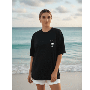 Sun salt sand orryxa Women's Oversized T-Shirt for Women (Black | Cotton | 240 GSM)