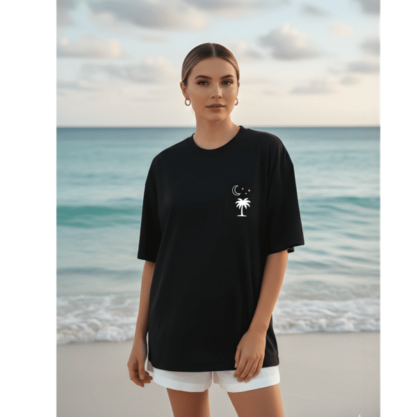 Sun salt sand orryxa Women's Oversized T-Shirt for Women (Black | Cotton | 240 GSM) - Image 1