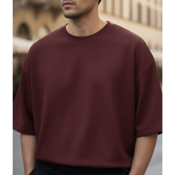 Men’s Oversized Karera Popcorn Fabric T-Shirt | 220 GSM Premium Quality | Round Neck Casual Wear - Image 2