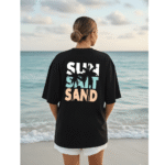 Sun salt sand orryxa Women's Oversized T-Shirt for Women (Black | Cotton | 240 GSM) - Image 3