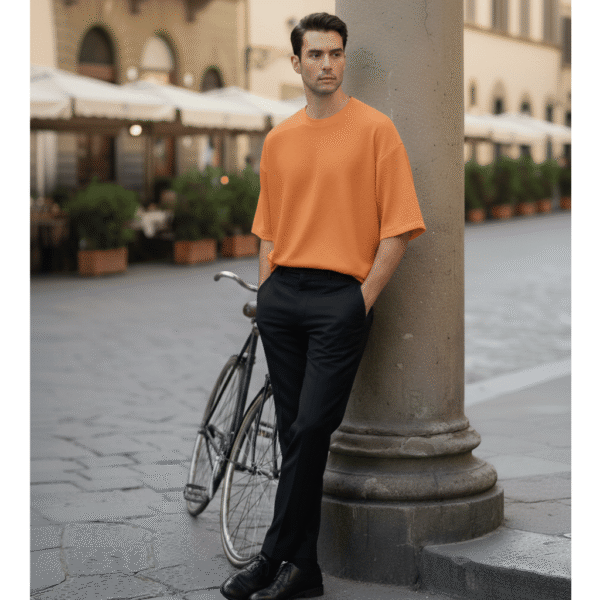 Men’s Oversized Karera Popcorn Fabric T-Shirt | 220 GSM Premium Quality | Round Neck Casual Wear - Image 2