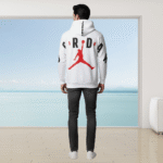 Jordan Premium Printed White Hoodie – 320 GSM Heavyweight Fleece Streetwear by ORRYXA - White - Image 3