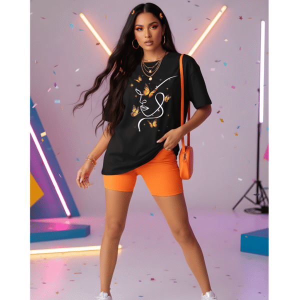 Girl stylish printed Orryxa Women's Oversized T-Shirt for Women (Black | Cotton | 240 GSM) - Image 1