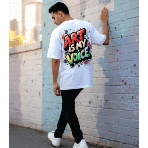 Art is my voice printed Premium Oversized T-Shirt for Men (White | 280 GSM | 100% Cotton)