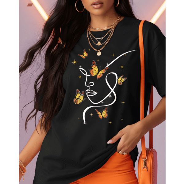 Girl stylish printed Orryxa Women's Oversized T-Shirt for Women (Black | Cotton | 240 GSM) - Image 2