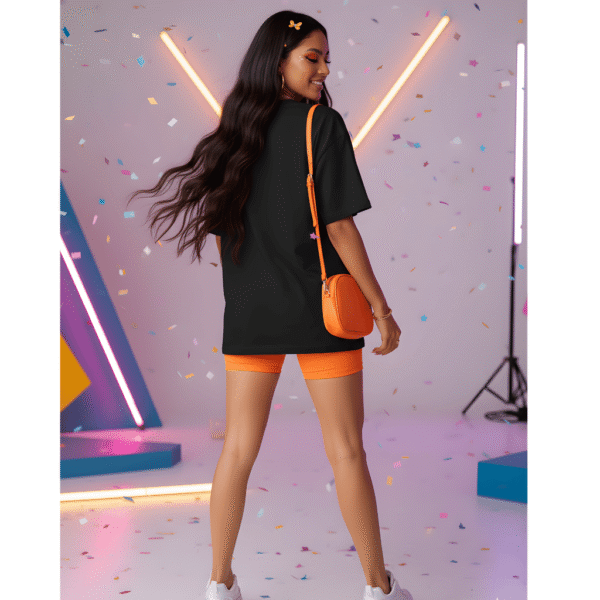 Girl stylish printed Orryxa Women's Oversized T-Shirt for Women (Black | Cotton | 240 GSM) - Image 3