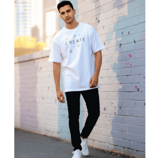 Art is my voice printed Premium Oversized T-Shirt for Men (White | 280 GSM | 100% Cotton) - Image 3