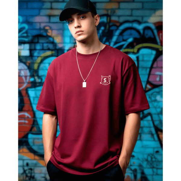 UP Yours Bro printed Premium Oversized T-Shirt for Men (Maroon | 280 GSM | 100% Cotton) - Image 3