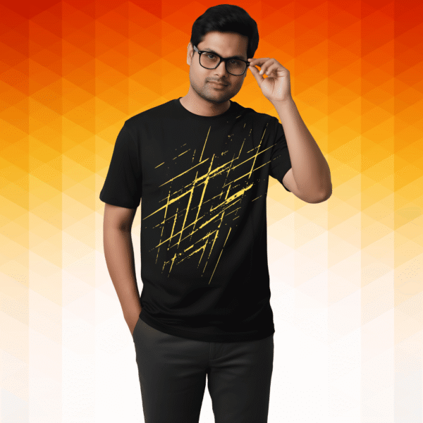 3 Yellow design printed ORRYXA 220 Gsm Black Premium Regular Fit T-Shirt - Image 1