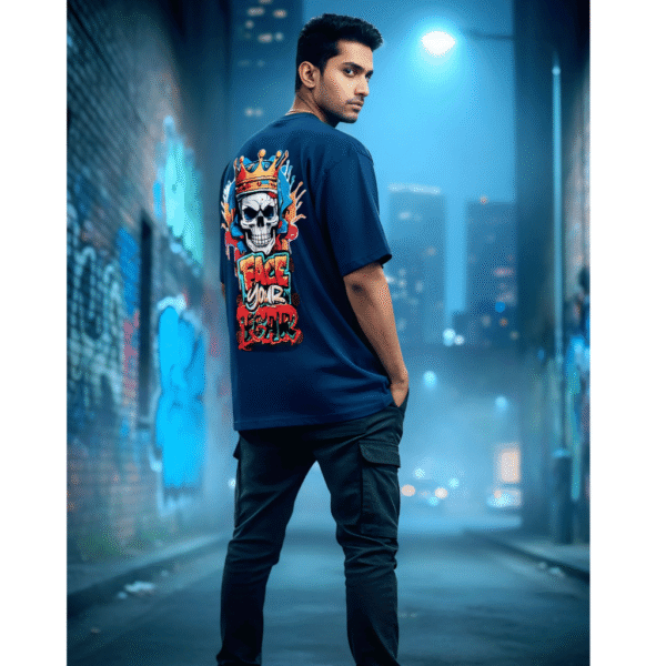 33 Skate or die horror printed Premium Oversized T-Shirt for Men (Navy Blue | 280 GSM | 100% Cotton) - Image 1