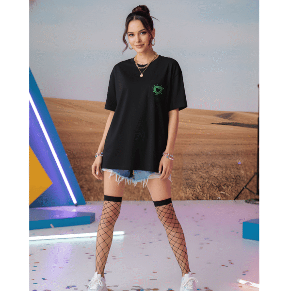 Heart printed Orryxa Women's Oversized T-Shirt for Women (Black | Cotton | 240 GSM) - Image 2