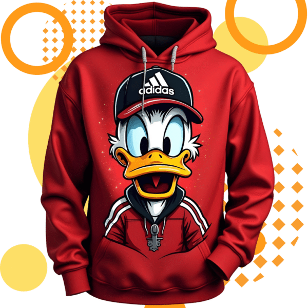 4 Duck printed Premium Red Hoodie – 320 GSM heavyweight Oversized Streetwear by ORRYXA - Image 1