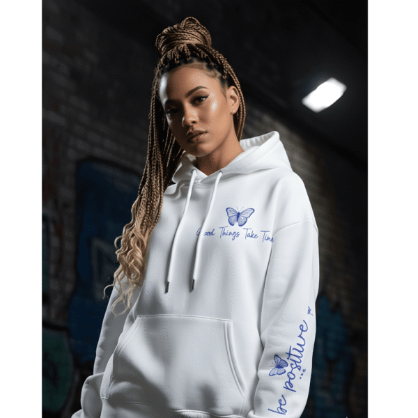 Butterfly printed Premium White Women’s Oversized Hoodie | 320 GSM Fleece Cotton | Streetwear Comfort - Image 1