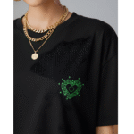 Heart printed Orryxa Women's Oversized T-Shirt for Women (Black | Cotton | 240 GSM) - Image 3