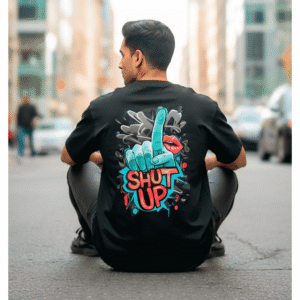 Shut up printed Premium Oversized T-Shirt for Men (Black | 280 GSM | 100% Cotton)