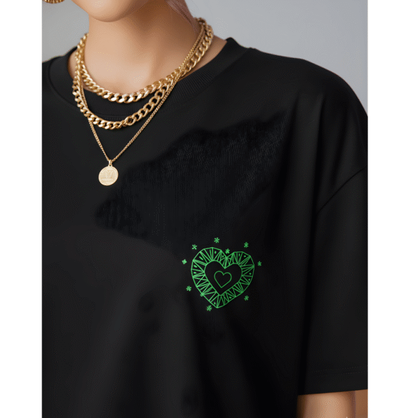 Heart printed Orryxa Women's Oversized T-Shirt for Women (Black | Cotton | 240 GSM) - Image 3