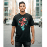 Shut up printed Premium Oversized T-Shirt for Men (Black | 280 GSM | 100% Cotton) - Image 2
