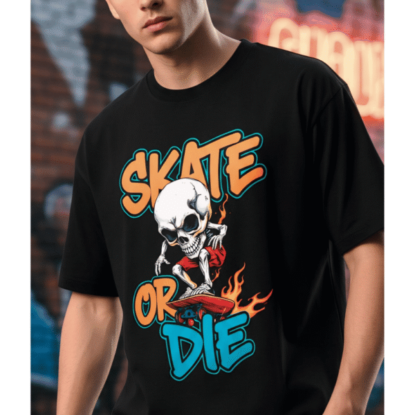 Skate or die horror printed Premium Oversized T-Shirt for Men (Black | 280 GSM | 100% Cotton) - Image 3