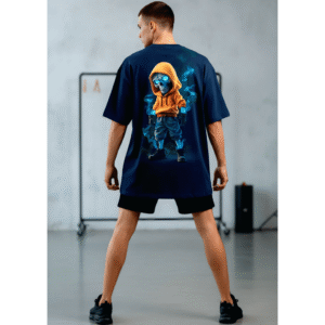 Horror printed Premium Oversized T-Shirt for Men (Navy Blue | 280 GSM | 100% Cotton)