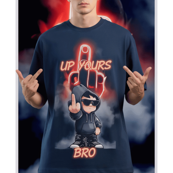 49 UP Yours Bro printed Premium Oversized T-Shirt for Men (Navy Blue | 280 GSM | 100% Cotton) - Image 1