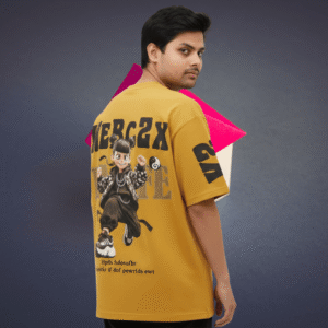 Girl Warrior cotton 240 GSM Oversized Printed T-Shirt for Men - yellow
