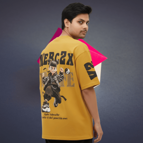 Girl Warrior cotton 240 GSM Oversized Printed T-Shirt for Men - yellow - Image 1