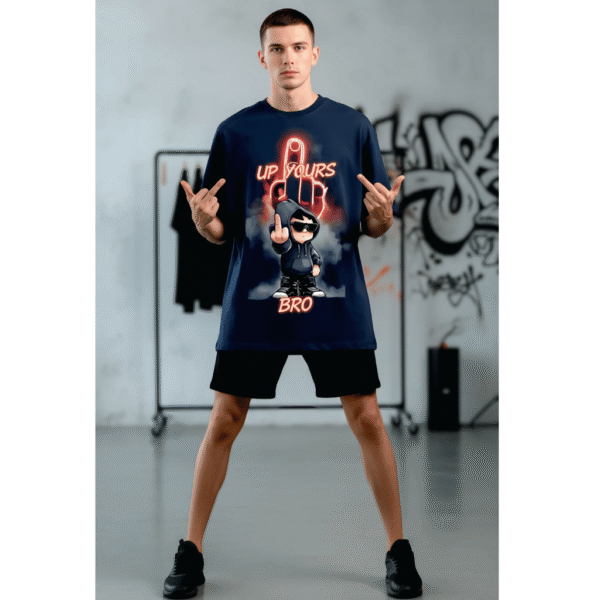 UP Yours Bro printed Premium Oversized T-Shirt for Men (Navy Blue | 280 GSM | 100% Cotton) - Image 3